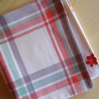 カフェのテーブルクロス*TULIP刺繍（PURPLE x ORANGE x MINT GREEN）